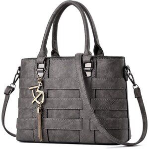 PU Leather Weave Grey Shoulder Bag for Women Elegant Top Handle Designer Purse